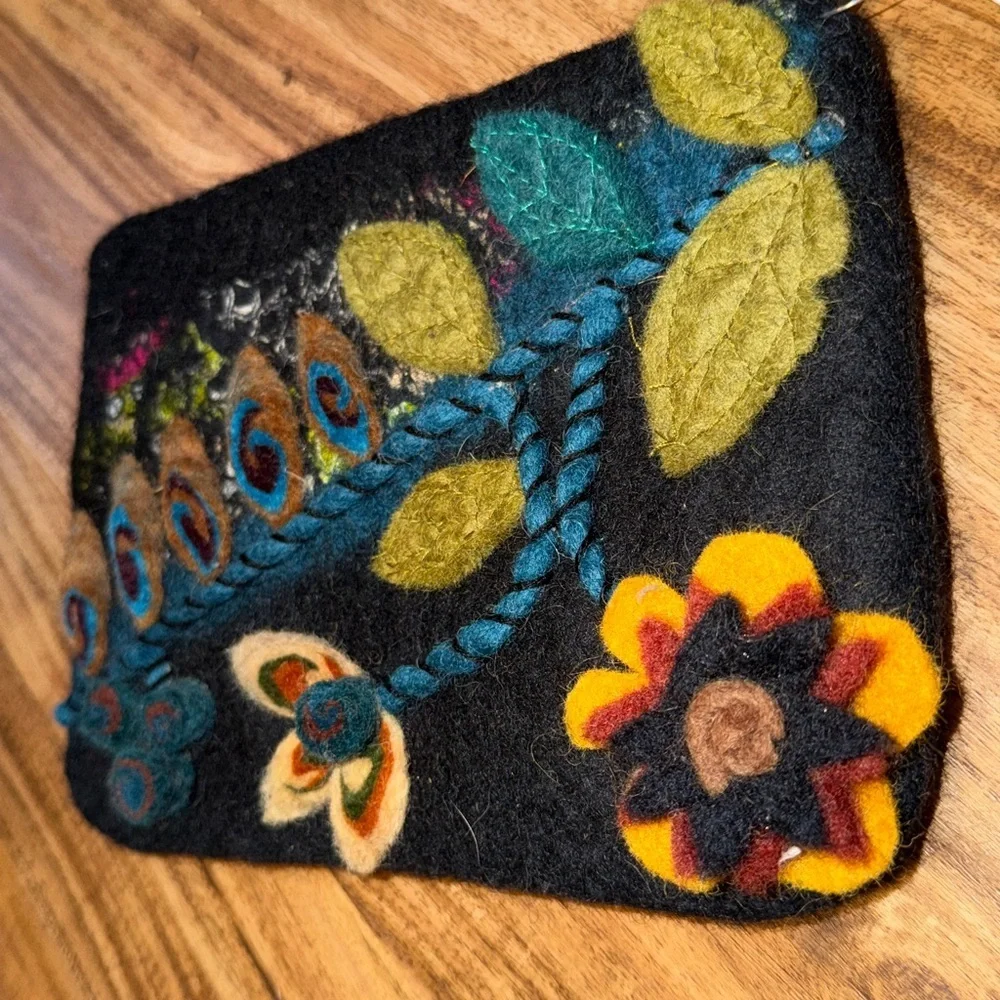 New Anthropology Rising Tide women Wool Floral black multicolor Clutch Purse NWT